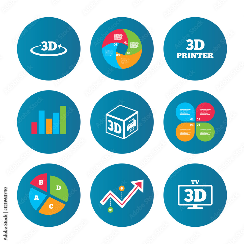 3d technology icons. Printer, rotation arrow. 3d technology icons. Printer, rotation arrow.