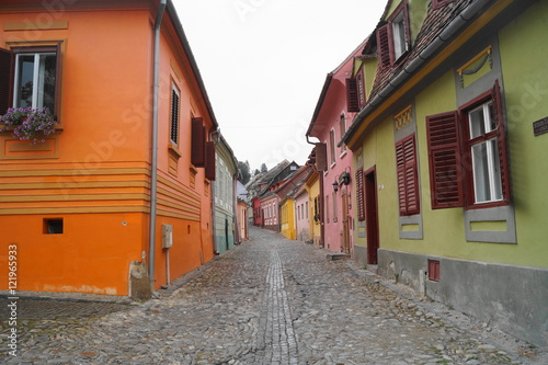 Medieval street, Sighisoara,Transylvania, Romania © ramona georgescu