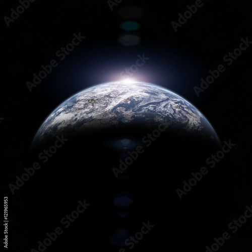 Sunrise Over Earth-like Planet. Some Elements of this image furnished by NASA.