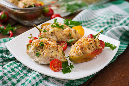 Stuffed peppers minced chicken with pepper chilli with tomato