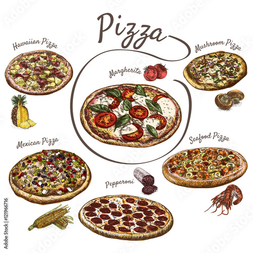 Illustration of pizzas