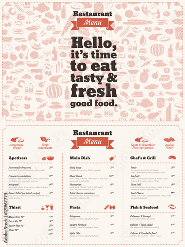 Restaurant Menu brochure - graphic design template. Homemade / natural food concept.