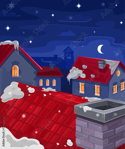 Vector illustration of houses at night