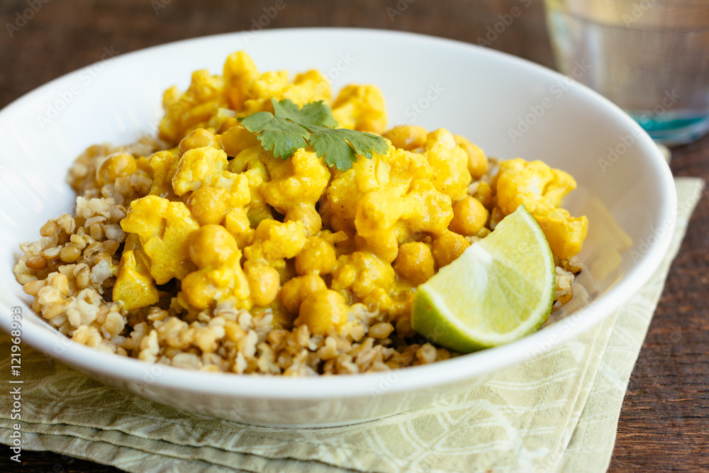 Curried Cauliflower and Chickpeas on Freekeh Curried Cauliflower and Chickpeas on Freekeh