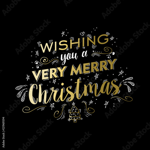 Merry christmas gold doodle lettering design