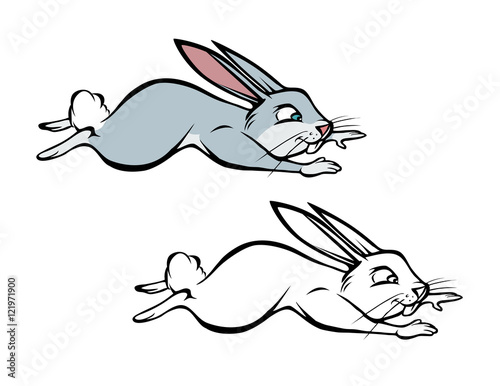 cartoon vector illustration of a bunny hopping coloring book