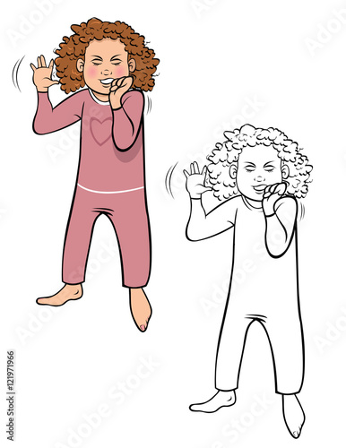 cartoon vector illustration of a girl tantrum coloring book