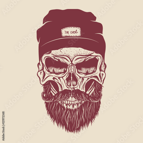 Hipster skull with hairstyle, mustache and beard