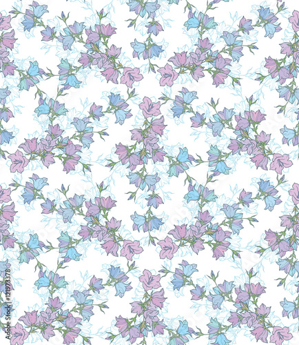 Seamless pattern with bellflowers. Floral ornament © fraulein_freya