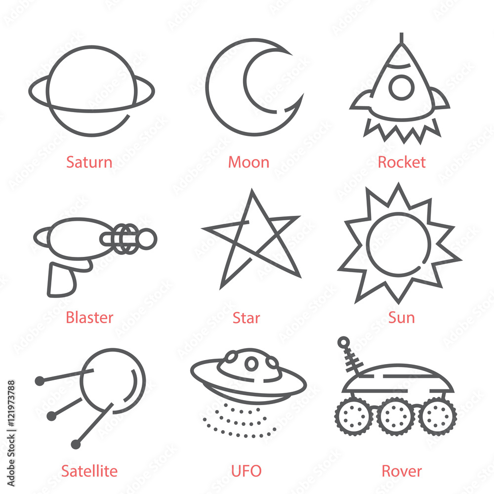 Vector thin line cartoon icons with space theme. Kid styled hand drawn icons. For infographics, UX UI kit, web design mobile prototypes, patterns, textile print and more. Vector thin line cartoon icons with space theme. Kid styled hand drawn icons. For infographics, UX UI kit, web design mobile prototypes, patterns, textile print and more.