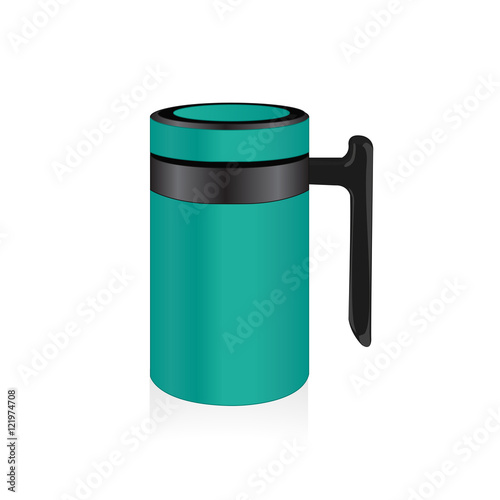 Vector teal color thermos mug, travel mug, thermos isolated on white background