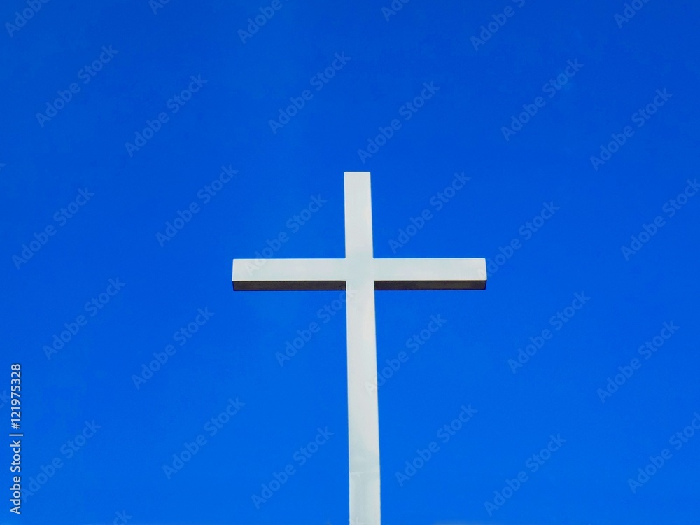 Cross, christianity symbol, religion cross on church and blue sky