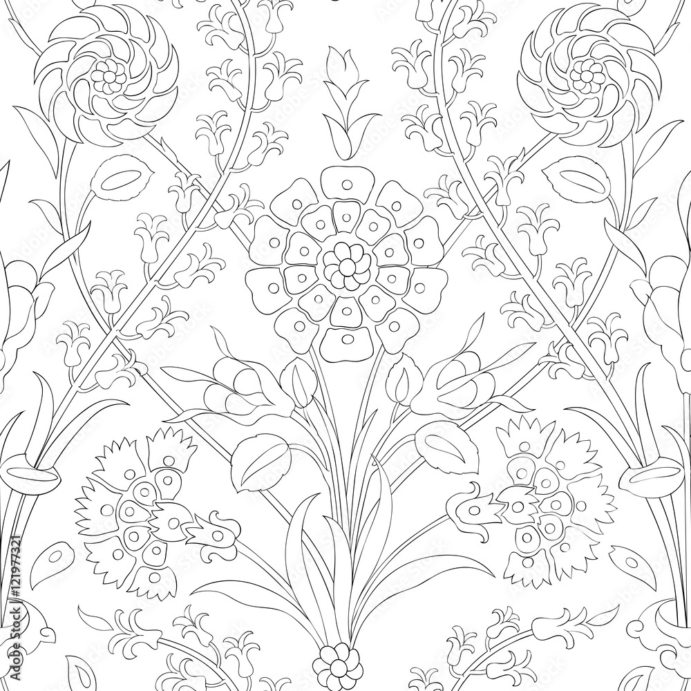 Traditional Arabic  ornament seamless. Floral Ornamental pattern. Iznik .Vector.  Background