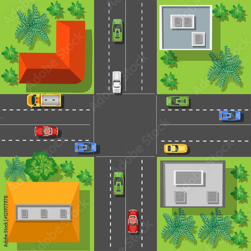 City intersection rooftops
