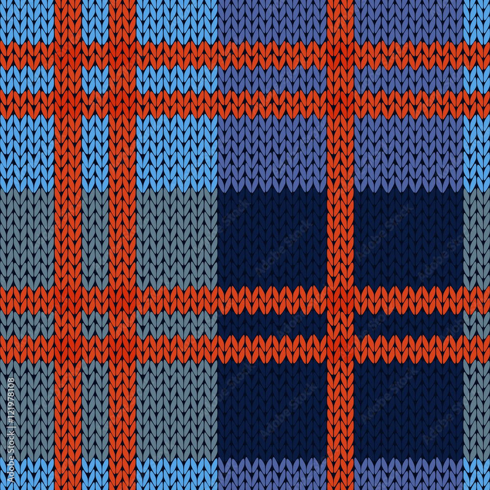 Knitting seamless pattern in blue and red hues Knitting seamless pattern in blue and red hues
