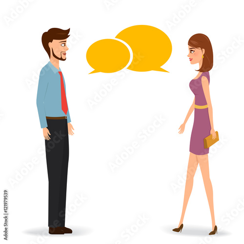 Business man and business woman are talking. Vector people.