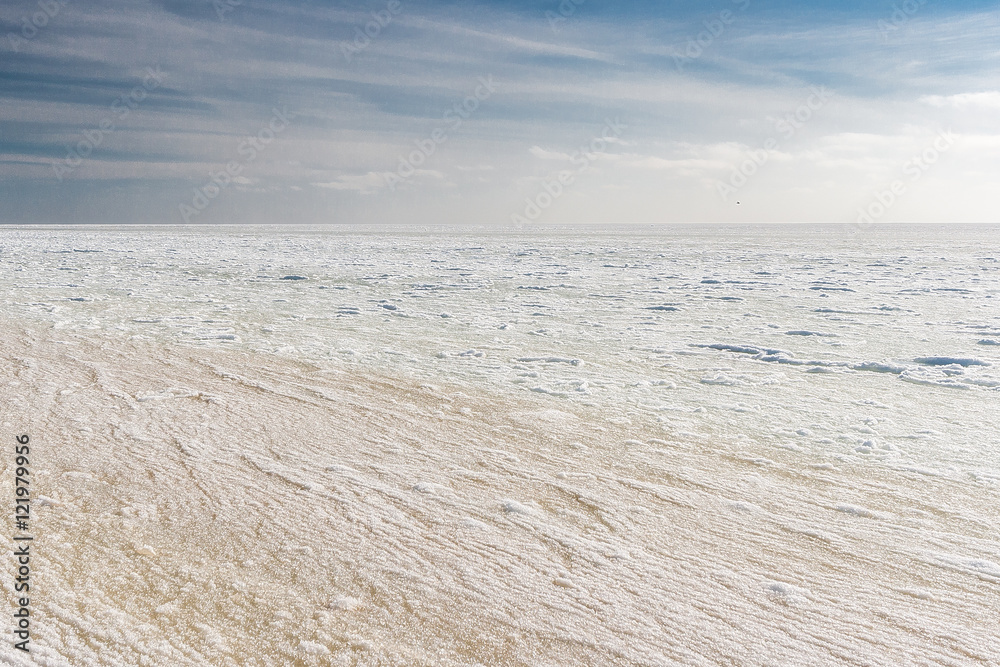 Obraz premium Beautiful winter seascape. Black Sea is covered with ice.
