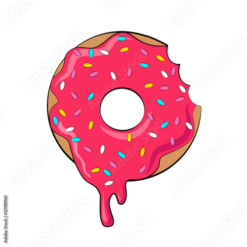 Vector donut picture for T-shirt, print donut with pink frosting,
