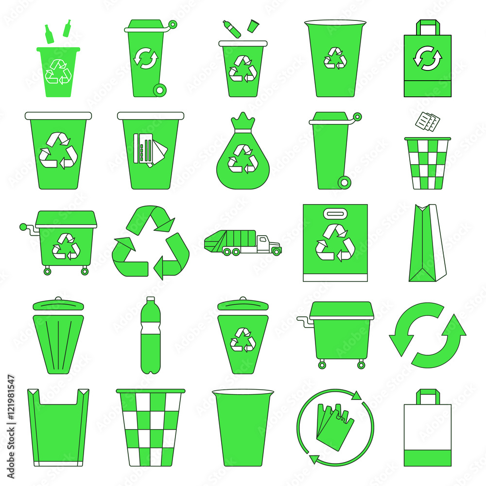 Recycle waste management trash Different colored recycle bins flat icon set  on background Stock Vector | Adobe Stock