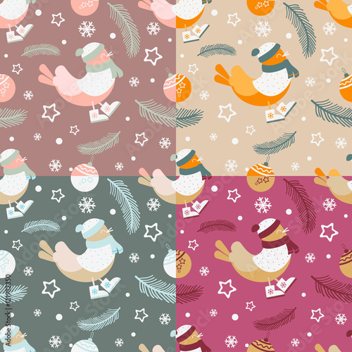 Christmas seamless pattern with a bird