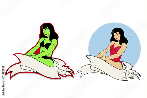 Vector Image retro girls with ribbons print t-shirts for girls with ribbons