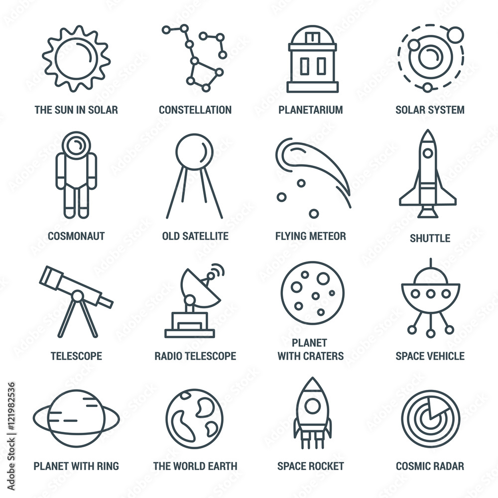 Fototapeta premium Space Monochrome Linear Icons 