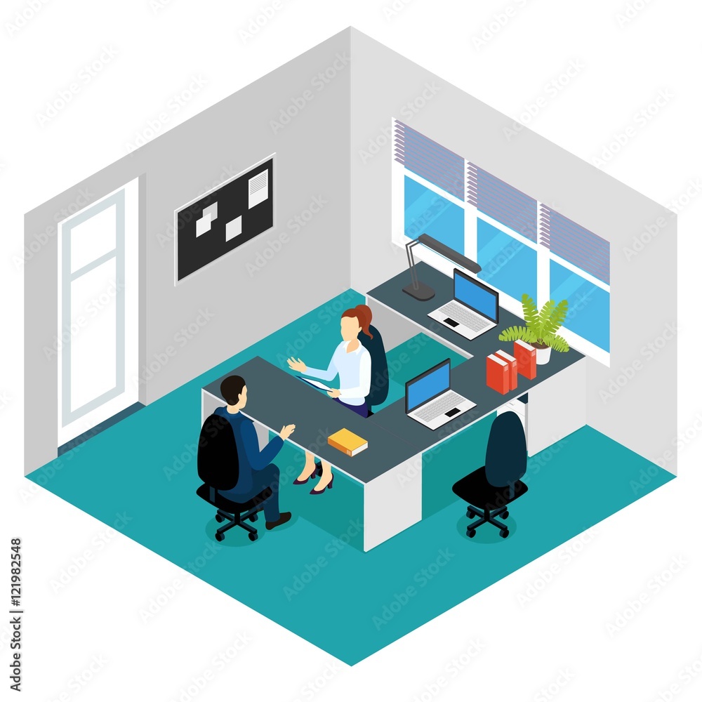 Job Interview Isometric Scene Job Interview Isometric Scene