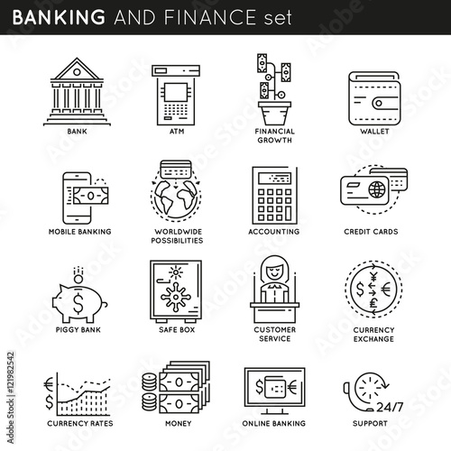 Banking And Finance Linear Icons Set