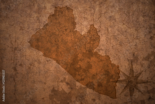 liberia map on a old vintage crack paper background