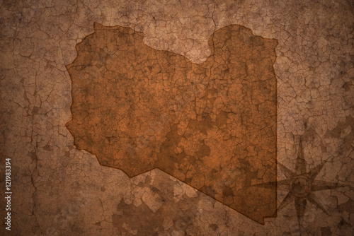 libya map on a old vintage crack paper background