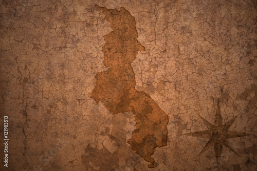 malawi map on a old vintage crack paper background