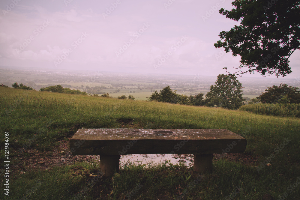 Bench with view over the Chilterns in Buckinghamshire Vintage Re