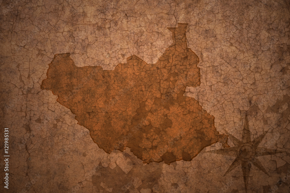 south sudan map on a old vintage crack paper background