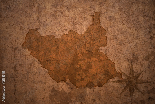south sudan map on a old vintage crack paper background