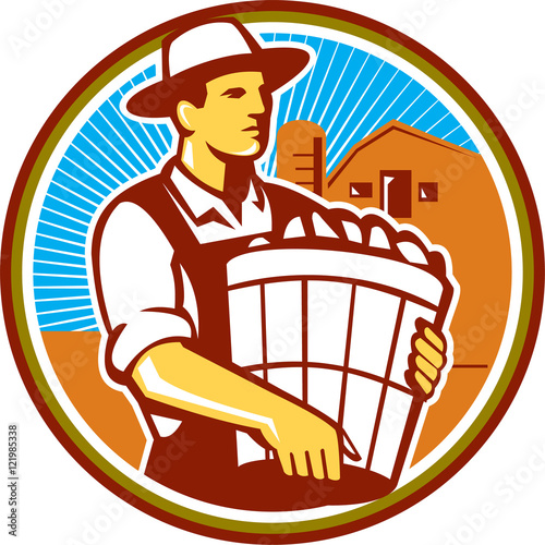 Organic Farmer Harvest Basket Circle Retro