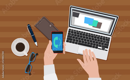 Man working on a laptop vector