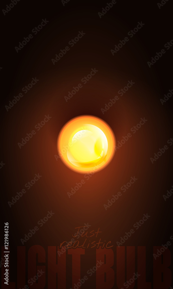 Vector realistic 3d illustration burning light bulb. The blank template ...