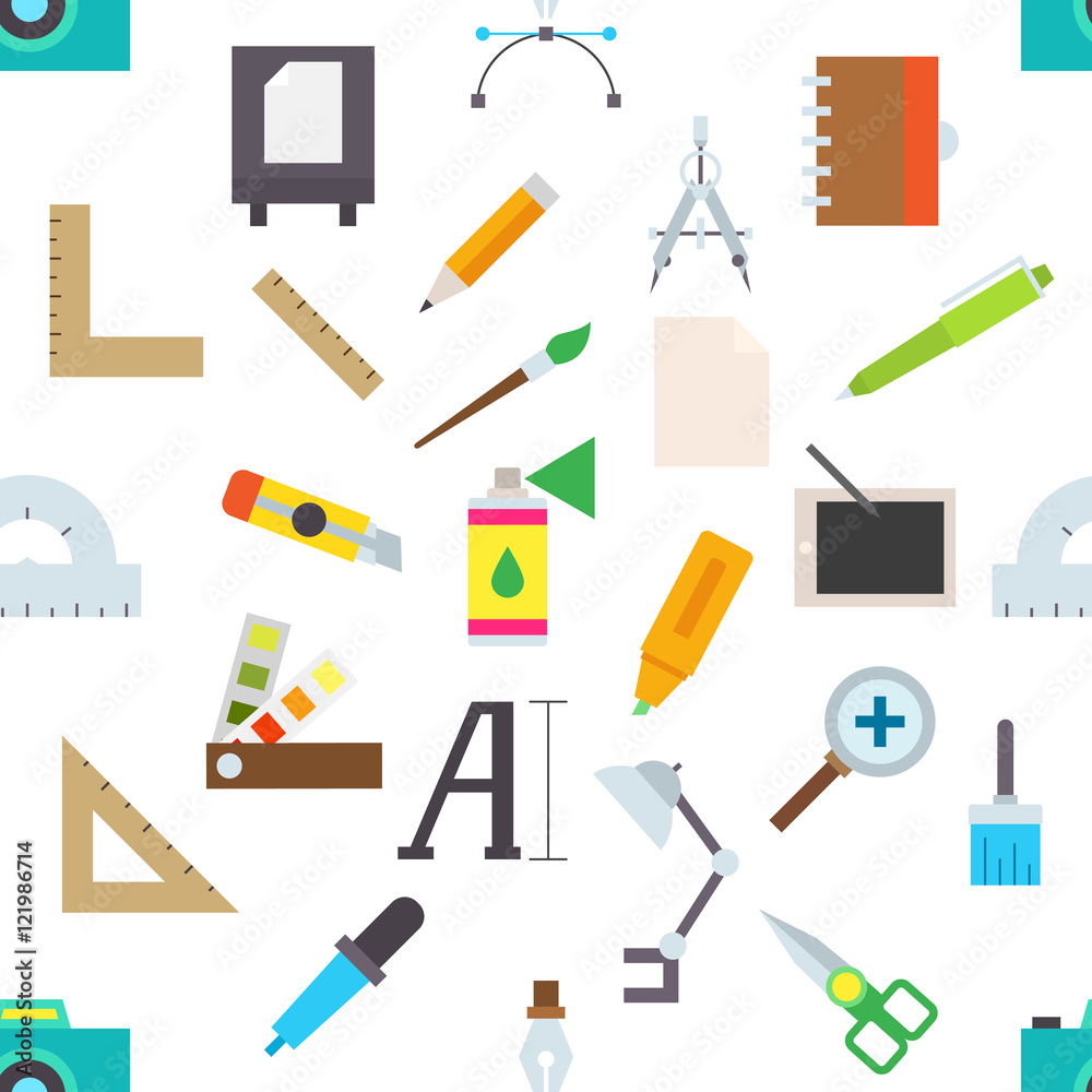 Graphic designer equipment vector pattern