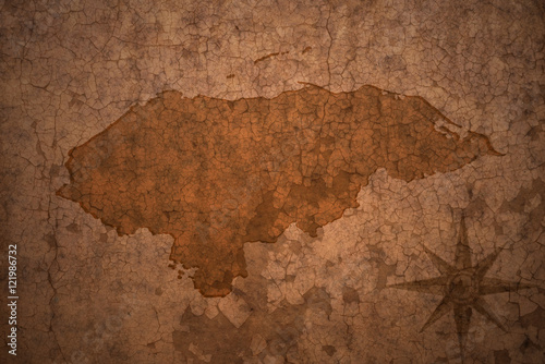 honduras map on a old vintage crack paper background