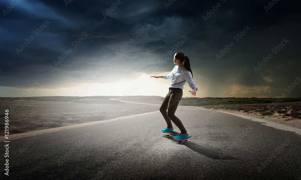 Girl ride skateboard . Mixed media Girl ride skateboard . Mixed media