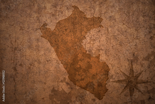 peru map on a old vintage crack paper background