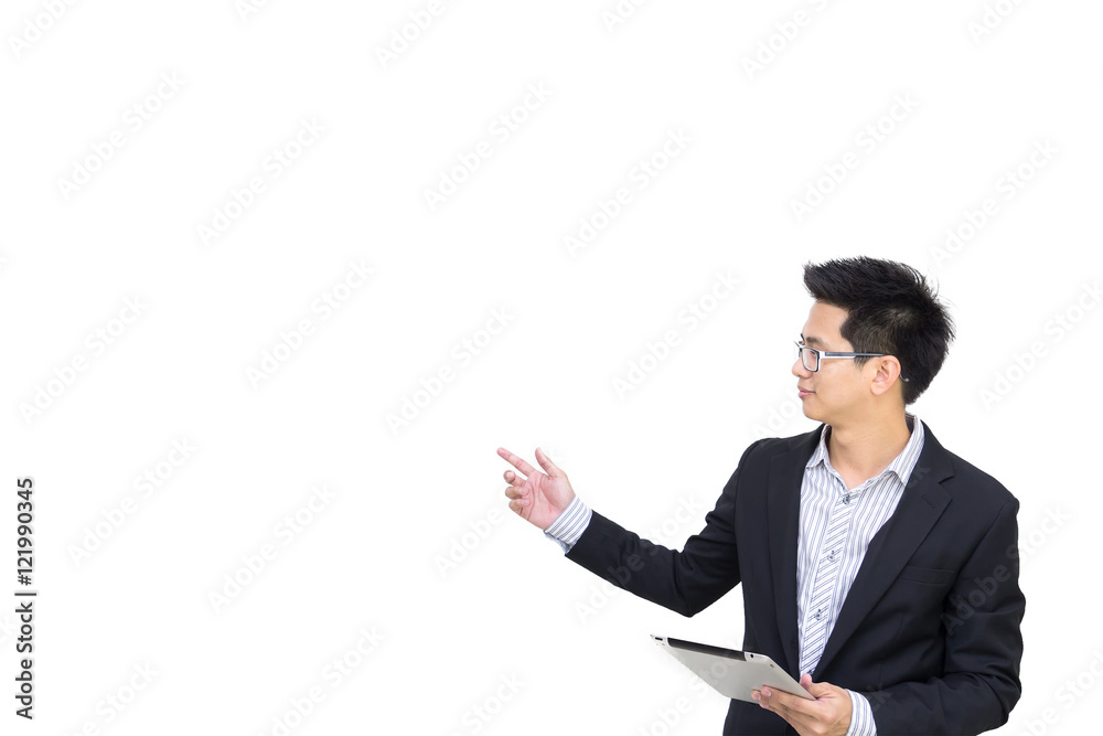 Portrait of a smart asian confident businessman holding tablet Portrait of a smart asian confident businessman holding tablet