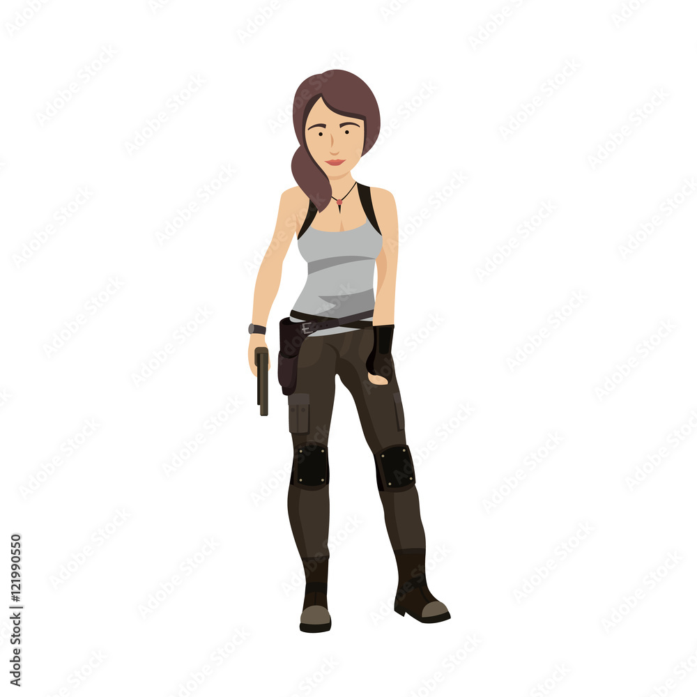 Military Woman With Gun Stock Vector | Adobe Stock
