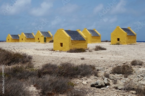 Yellow slave huts in Bonaire photo