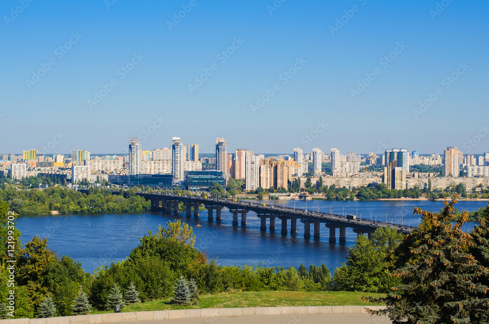 Capital of Ukraine - Kiev. Paton bridge and new residential dist