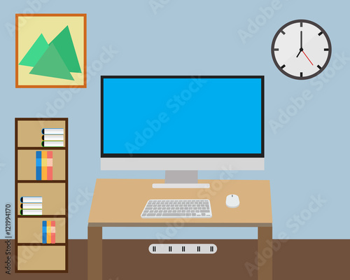 Home workstation big screen monitor with computer office.