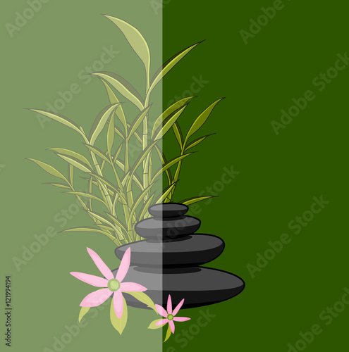 Zen Basalt Stones with Green Leaves and Flowers