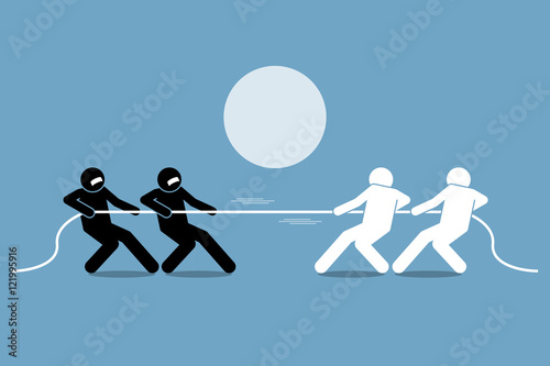 Tug of war. Vector artwork depicts power struggle, competition, and opposition.