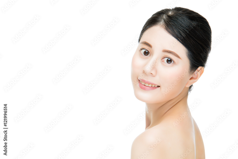 smile pretty asian woman with beauty makeup face, white backgrou smile pretty asian woman with beauty makeup face, white backgrou