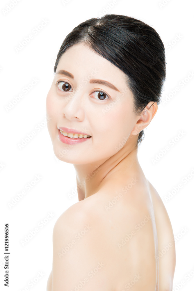 smile pretty asian woman with beauty makeup face, white backgrou smile pretty asian woman with beauty makeup face, white backgrou